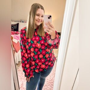 Haptics Frilled Mock Neck Floral Bubble Sleeve Top